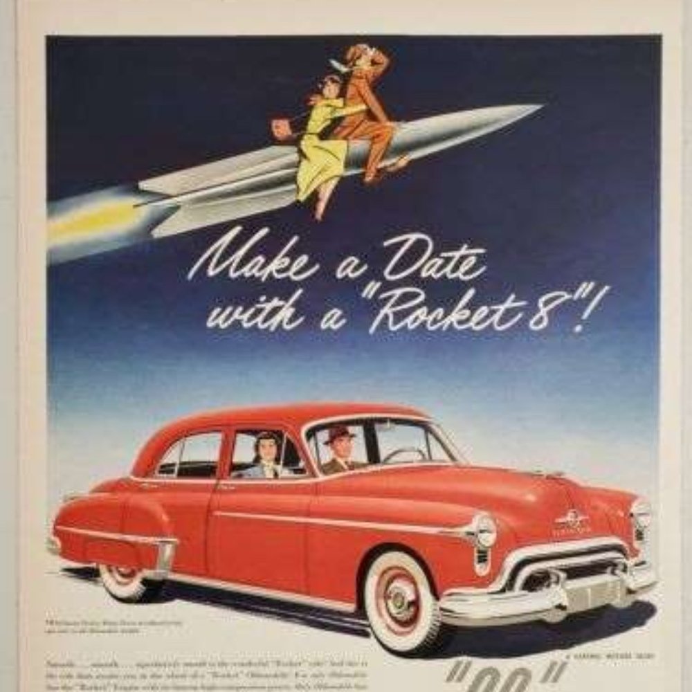 1950 Oldsmobile Rocket 88 Sedan original vintage advertisement Red car